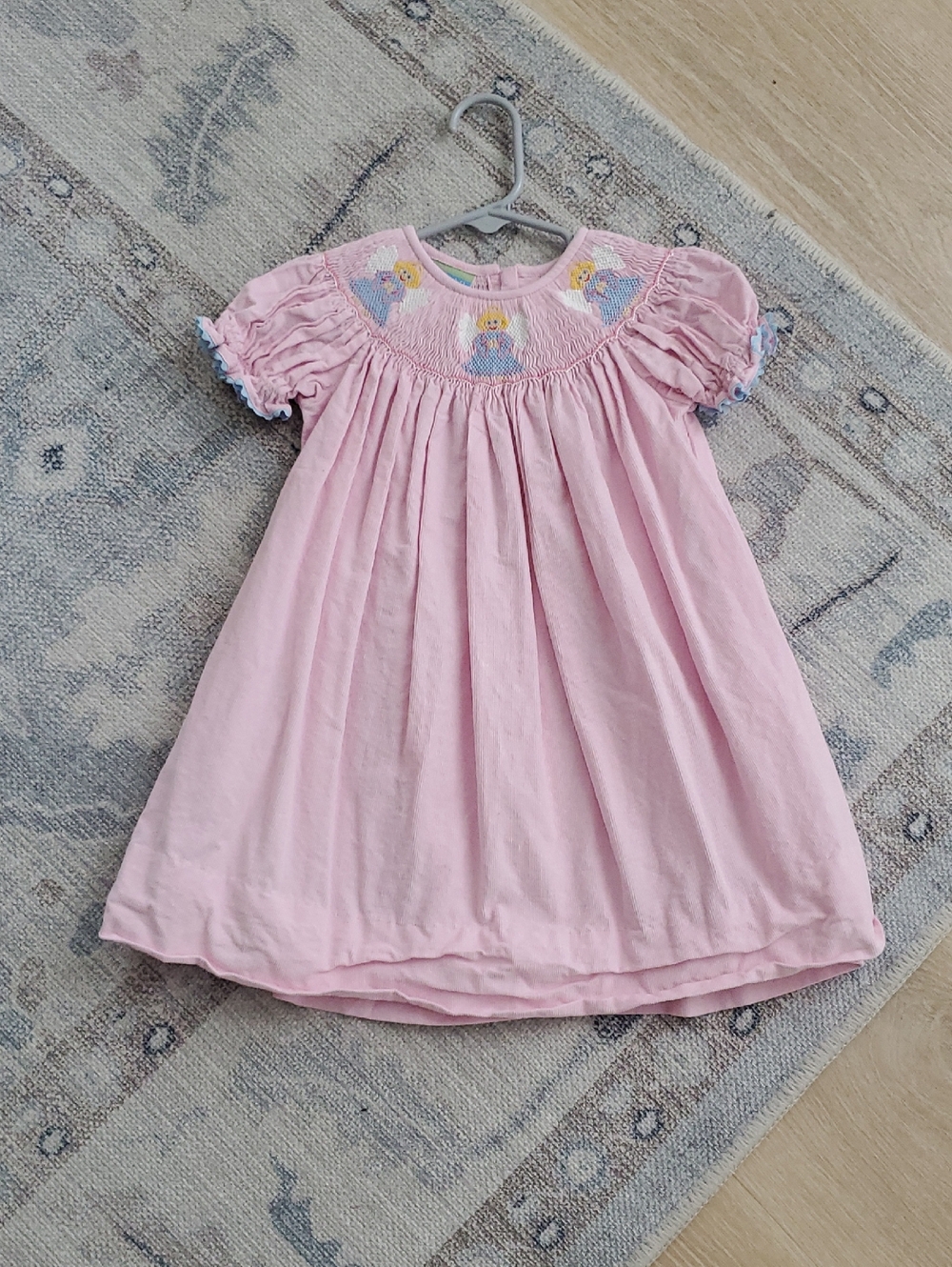 Velani Classics Baby Girls Pink Smocked Embroidered Angel Corduroy Dress Sz24m